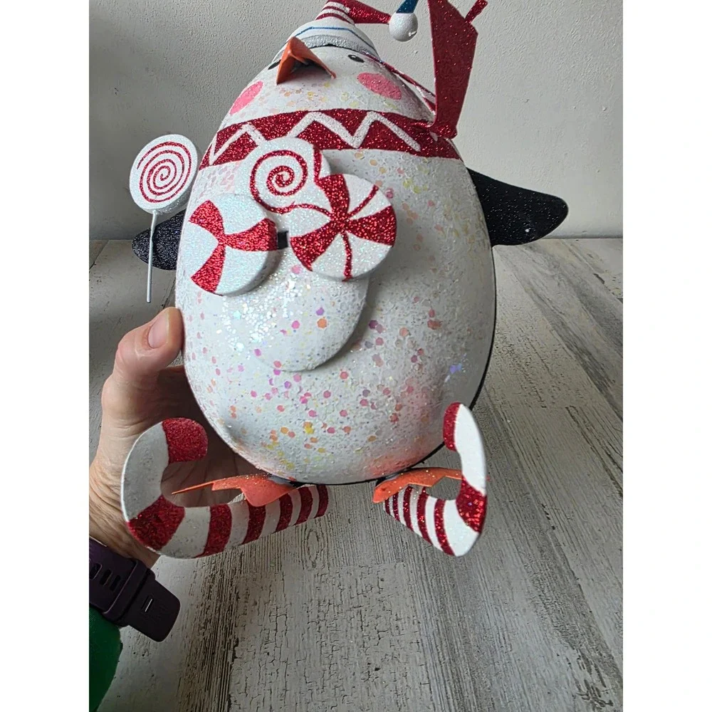 Vintage‎ Pier 1 penguin glitter skates metal lollipop decor scarf sparkle